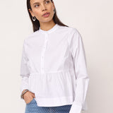 PoppyCC LS Flare Blouse - White