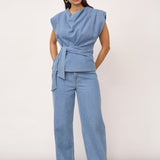 AntoCC Denim Pleat Top - Light Denim