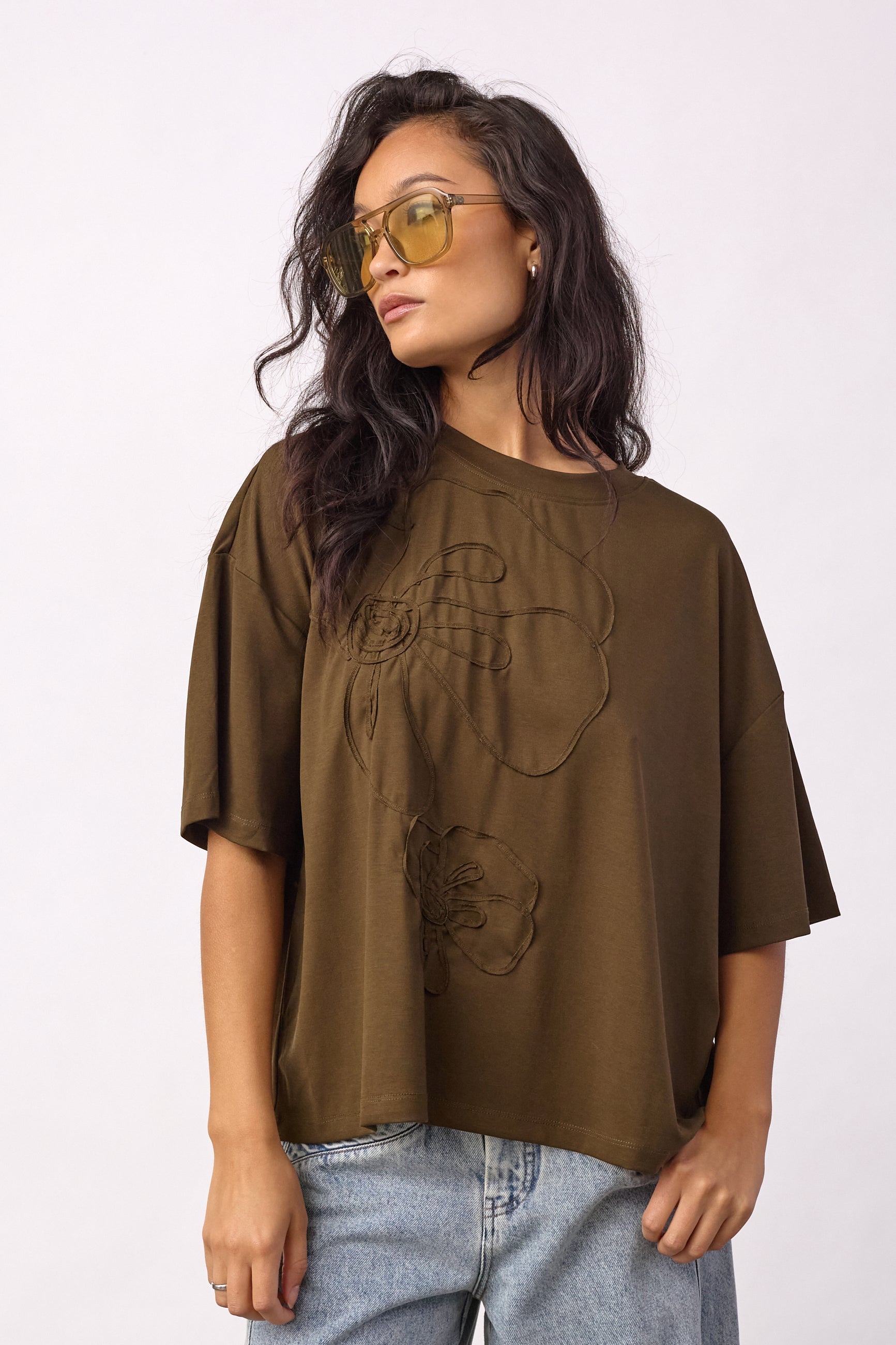IvaraCC Flower Tee - Dusty Army - Co'couture