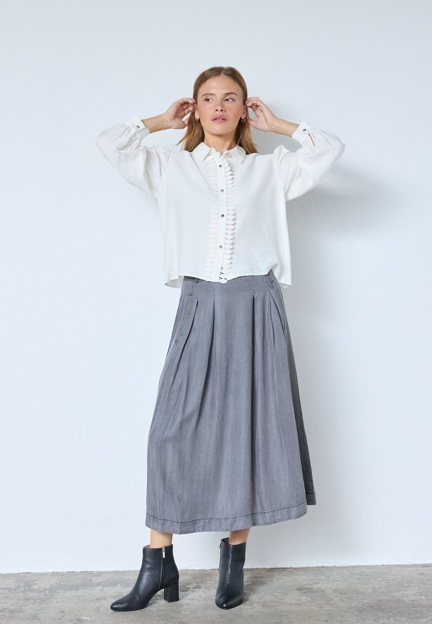 AnyaCC Denim Pleat Skirt - Mid Grey - Co'couture