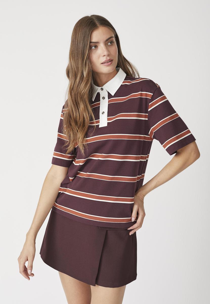 AugustaCC Stripe Polo Tee - Winered - Co'couture