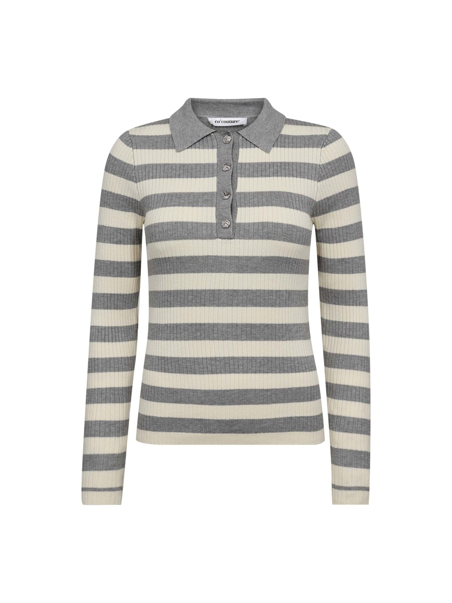 BonnyCC Stripe L/S Polo Knit - Light Grey - Co'couture