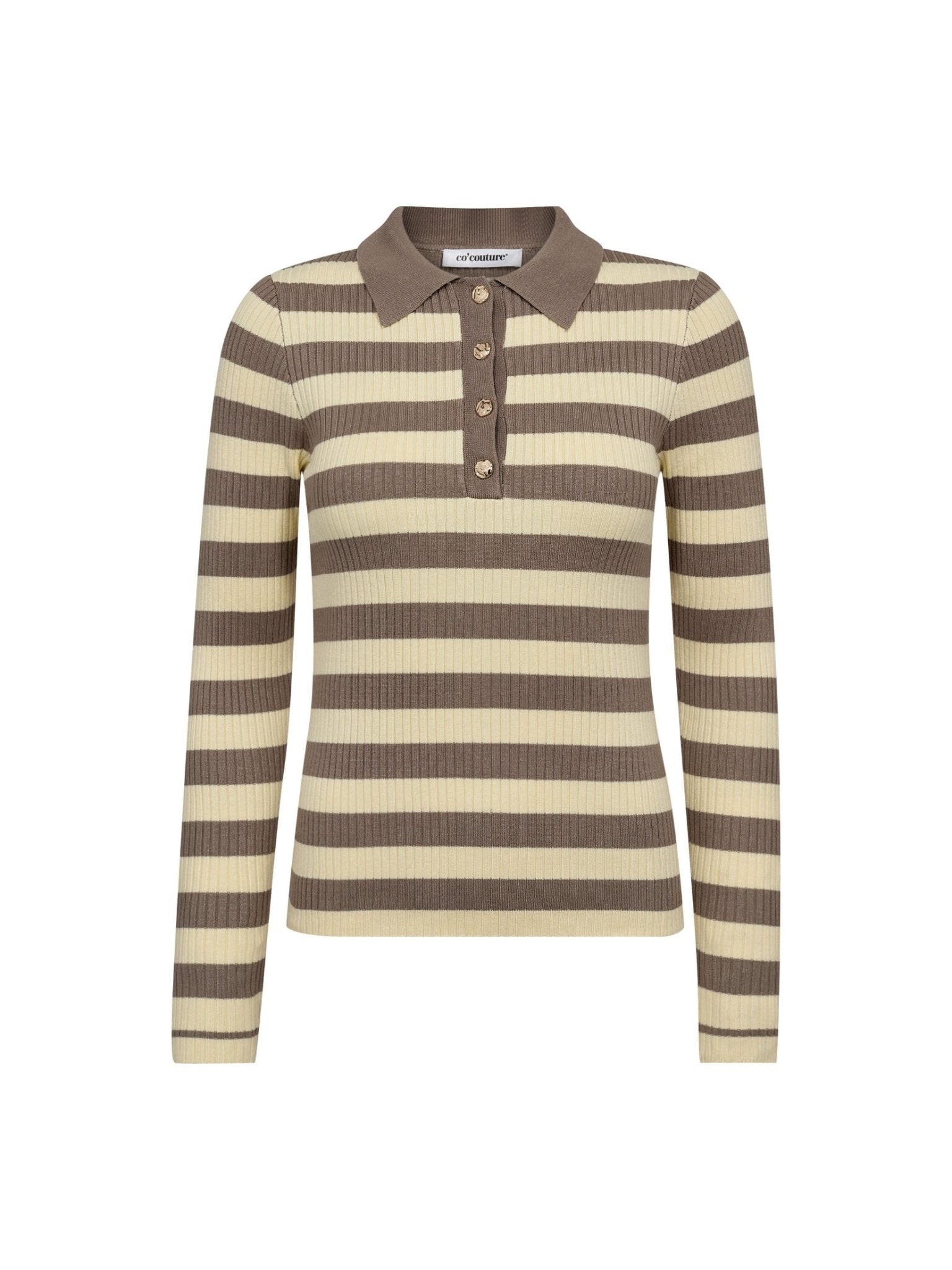 BonnyCC Stripe L/S Polo Knit - PaleYellow - Co'couture