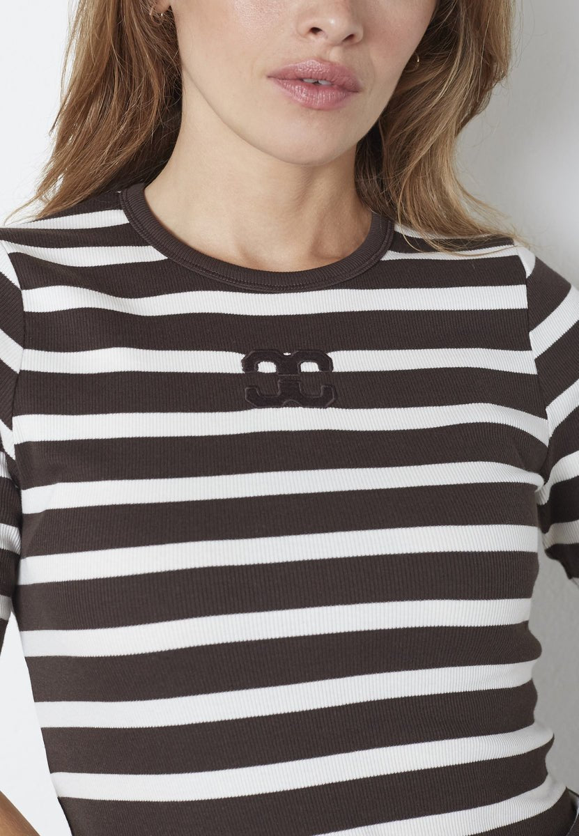 GrannyCC Rib Emb SS T-shirt - OffWhite/DarkBrown - Co'couture