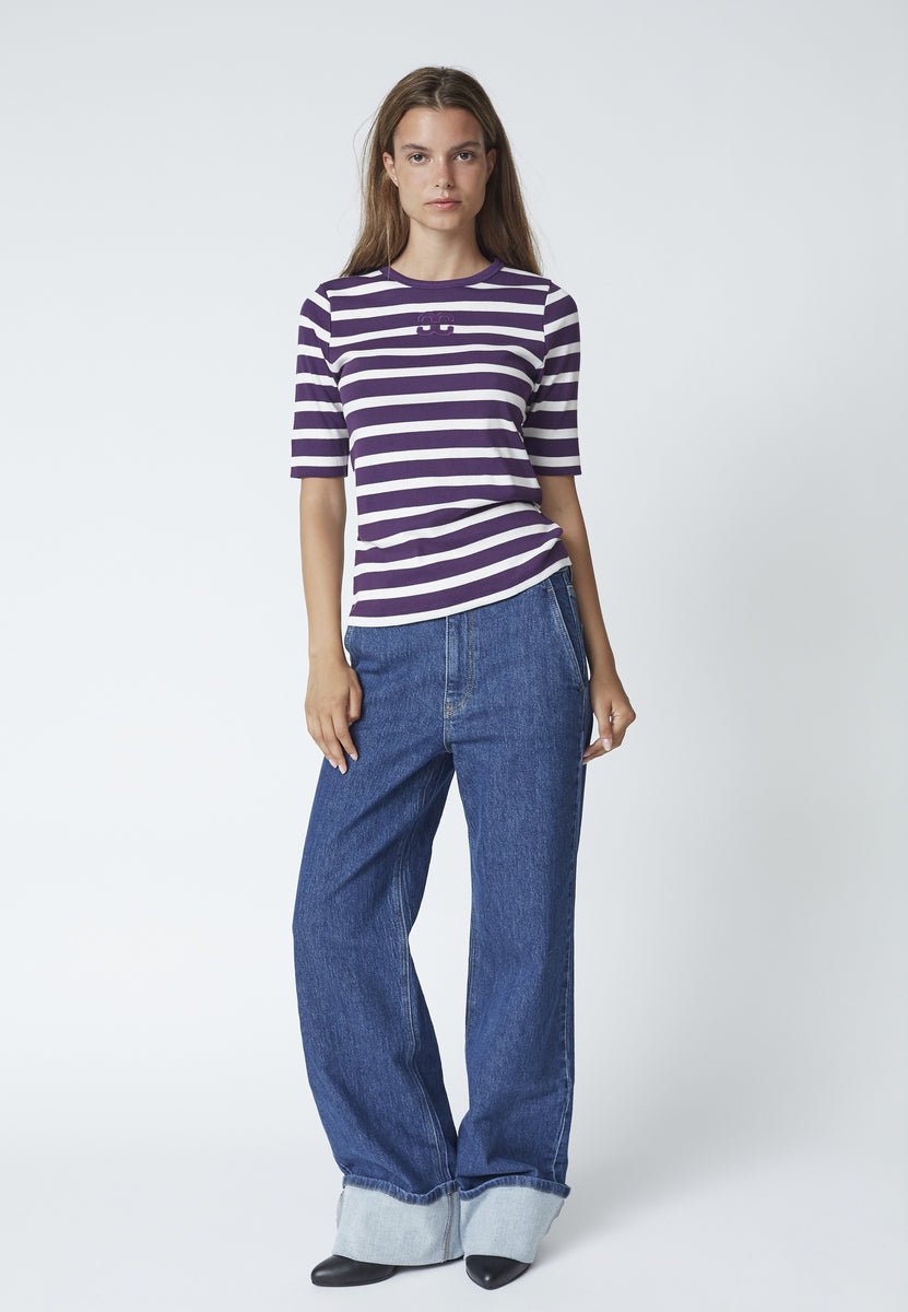 GrannyCC Rib Emb SS T-shirt - OffWhite/Plum - Co'couture