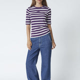 GrannyCC Rib Emb SS T-shirt - OffWhite/Plum - Co'couture