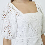 NayaCC Anglaise Knot Dress - White - Co'couture