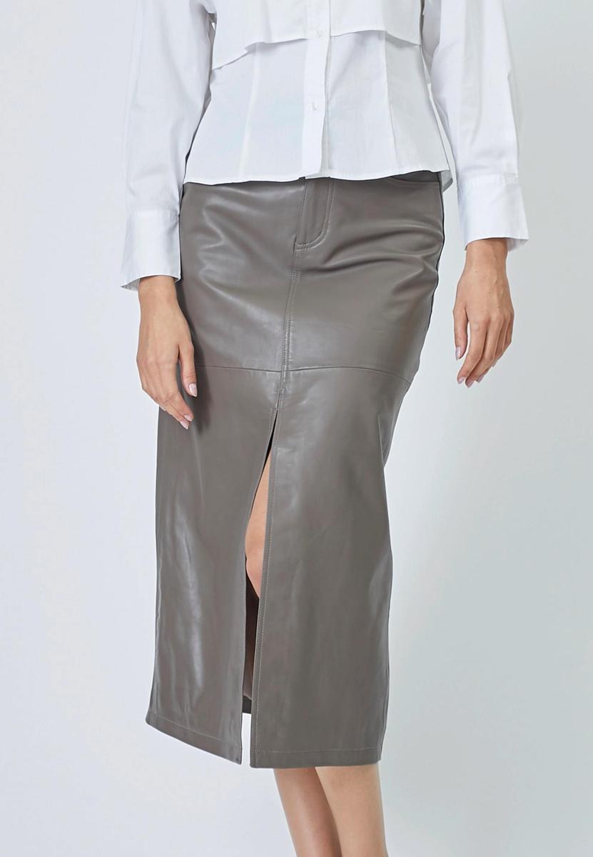 PhoebeCC Leather Slit Skirt - Elephant - Co'couture